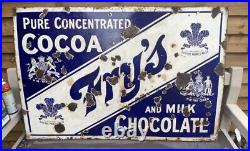 Original Vintage Early 20th Century Fry's Chocolate Enamel Sign. Rare 45 X 30'