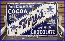 Original Vintage Early 20th Century Fry's Chocolate Enamel Sign. Rare 45 X 30'