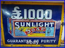 Original Vintage Enamel Advertising Sign'Sunlight Soap' Lever Bros 69cm X 92cm