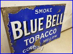 Original Vintage Enamel Blue Bell Tobacco Advertising Sign Double Sided