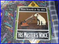 Original Vintage Enamel Metal Sign 18 X 15.5 Inch Hmv His Masters Voice