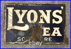 Original Vintage Enamel Metal Sign, Lyons Tea Sold Here. Double Sided. 18 x 12 Inch