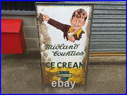 Original Vintage Enamel Midlands Counties Shop Display Advert Ice Cream Sign
