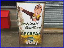 Original Vintage Enamel Midlands Counties Shop Display Advert Ice Cream Sign