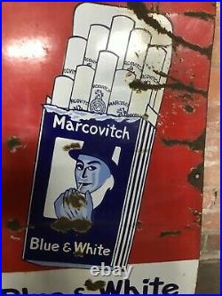Original Vintage Enamel Pictorial Sign Marcovitch Cigarette Advertising Rare