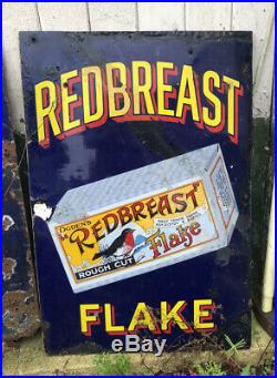 Original Vintage Enamel Sign Ogdens RedBreast Flake Tobacco- 2 X 3 See Desc