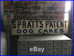 Original Vintage Enamel Spratts Dog Cakes Advertising Sign
