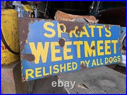 Original Vintage Enamel Spratts Dog food Advertising Sign