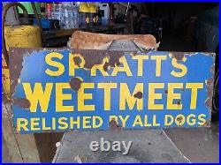 Original Vintage Enamel Spratts Dog food Advertising Sign