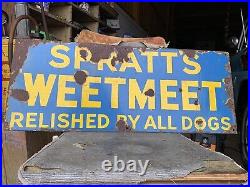 Original Vintage Enamel Spratts Dog food Advertising Sign