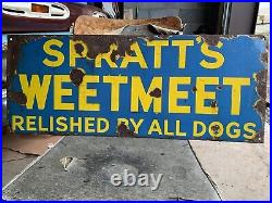 Original Vintage Enamel Spratts Dog food Advertising Sign