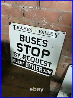 Original Vintage Enamel Thames Valley Bus Stop Sign