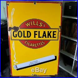 Original Vintage Enamel Tobacco Sign Gold Flake Wd & Ho Wills