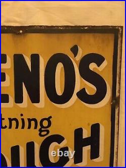 Original Vintage Enamel advert signs Medical Venos Cough Cure Intact Fixings