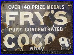 Original Vintage Fry's Cocoa enamel advertising sign in authentic condition