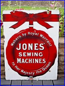 Original Vintage Large 1950s ENAMEL 2-SIDED JONES' SEWING MACHINES SIGN