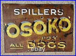 Original Vintage Large Spillers Osoko Dog Food Enamel Advertising Sign