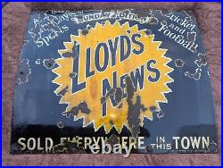 Original Vintage Lloyds News Enamel Advertising Sign Large 30x36 (920x770mm)