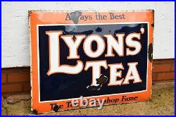 Original Vintage Lyons Tea Cushion Shaped Enamel Sign Large 39 X 29
