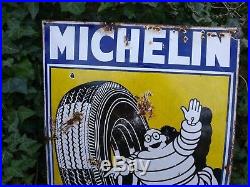 Original Vintage Michelin Shield Enamel Advertising Sign Automobilia Rare