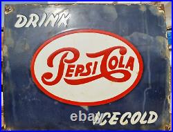 Original Vintage Old Antique Pepsi Cola Embossed Porcelain Enamel Sign Board