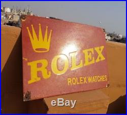 Original Vintage Old Very Rare ROLEX Watches Ad Red Porcelain Enamel Sign Board