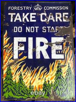 Original Vintage Pictorial Enamel Sign Forestry Commission Do Not Start Fires