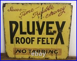Original, Vintage'Pluvex Roof Felt' Enamel Advertising Sign