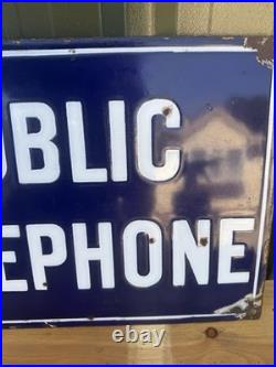 Original Vintage Public Telephone Enamel Sign 18x12in Blue White 46x31cm