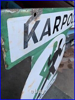 Original Vintage Rare Double Sided Karpol Car Polish Sign Enamel