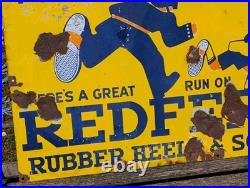 Original Vintage Redfern Rubber Heels & Soles Enamel Advertising Sign Antique