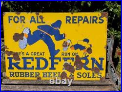 Original Vintage Redfern Rubber Heels & Soles Enamel Advertising Sign Antique