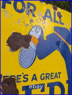 Original Vintage Redfern Rubber Heels & Soles Enamel Advertising Sign Antique