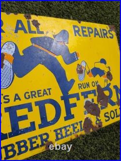 Original Vintage Redfern Rubber Heels & Soles Enamel Advertising Sign Antique