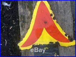 Original Vintage Shell Arrow Enamel Double Sided Garage Sign Mancave Automobilia