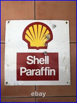 Original Vintage Shell Enamel Advertising Sign Paraffin Petrol Oil Double Sided