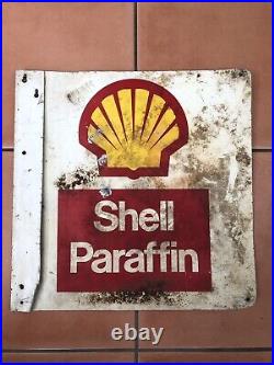 Original Vintage Shell Enamel Advertising Sign Paraffin Petrol Oil Double Sided
