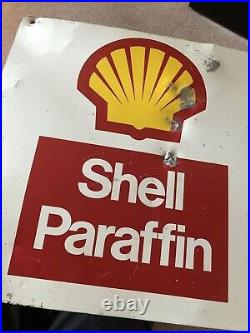 Original Vintage Shell Enamel Advertising Sign Paraffin Petrol Oil Double Sided