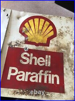 Original Vintage Shell Enamel Advertising Sign Paraffin Petrol Oil Double Sided