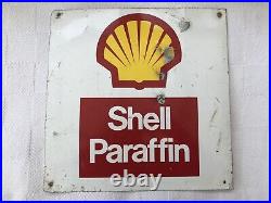 Original Vintage Shell Enamel Advertising Sign Paraffin Petrol Oil Double Sided
