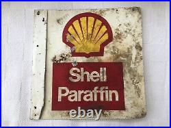 Original Vintage Shell Enamel Advertising Sign Paraffin Petrol Oil Double Sided