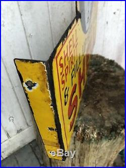 Original Vintage Shell Enamel Stop Fill Up Here With Shell Enamel Sign