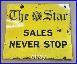 Original Vintage The Star Newspaper Enamelled Sign Enamel Sales Never Stop