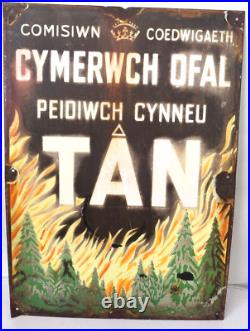 Original Vintage Wales Forestry Commission Fire Porcelain Enamel Sign