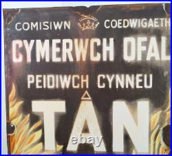 Original Vintage Wales Forestry Commission Fire Porcelain Enamel Sign
