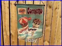 Original Vintage Walls Ice Cream Cornetto Banner Not Enamel Sign Advertising 70s