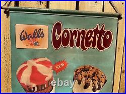 Original Vintage Walls Ice Cream Cornetto Banner Not Enamel Sign Advertising 70s