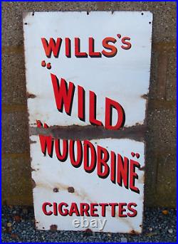 Original Vintage Will's Wild Woodbine Cigarettes Enamel Sign Shop Advertising