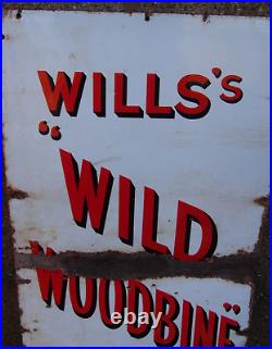 Original Vintage Will's Wild Woodbine Cigarettes Enamel Sign Shop Advertising