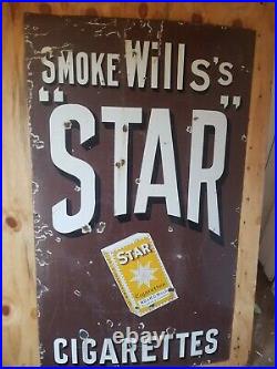 Original Vintage Wills Star Cigarette Enamel Sign. Very large 1500mmx900mm